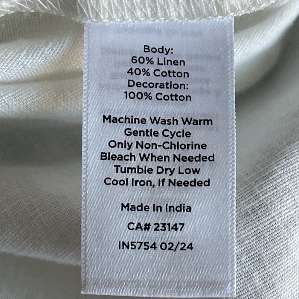 Talbots Embroidered Linen Cotton Tunic Top Size M White Black 3/4 Sleeve Popover - Picture 9 of 11